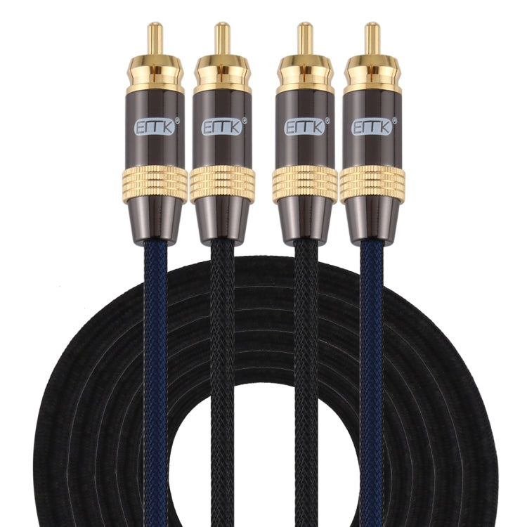 EMK 2 x RCA Macho a 2 x RCA Macho Conector chapado en Oro Nylon trenzado Cable de Audio coaxial Para TV / amplificador / cine en casa / DVD longitud del Cable: 5 m