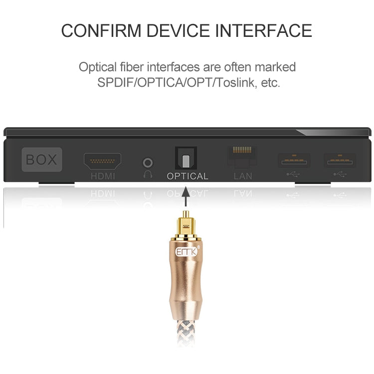 Cable de conexión de fibra Óptica de Audio Digital de TV chapado en Oro de 8m EMK OD6.0 mm