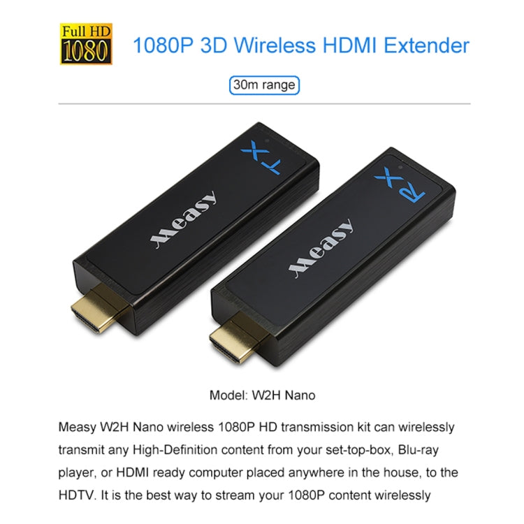 Measy W2H Nano 1080P HDMI 1.4 3D sans fil HDMI Audio Vidéo Transmetteur Récepteur Extender Distance de Transmission: 30m US Plug