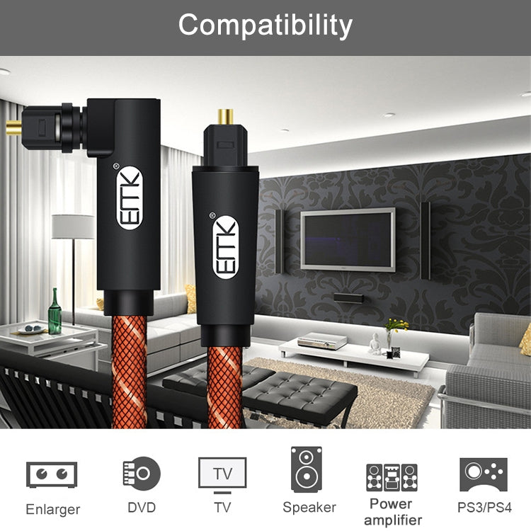 EMK 90 Degree Swivel Adjustable Right Angle 360 ​​Degree Swivel in. Nylon Woven Mesh Optical Audio Cable Cable Length: 1.5m (Orange)