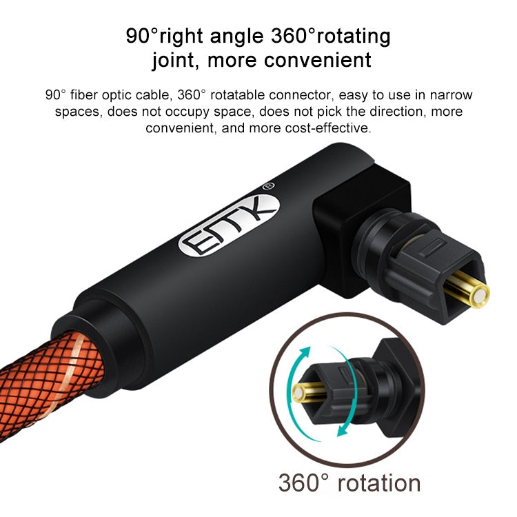 EMK 90 grados giratorio ajustable en ángulo recto 360 grados giratorio pulg Nylon tejido Cable de Audio óptico de malla longitud del Cable: 2 m (Naranja)