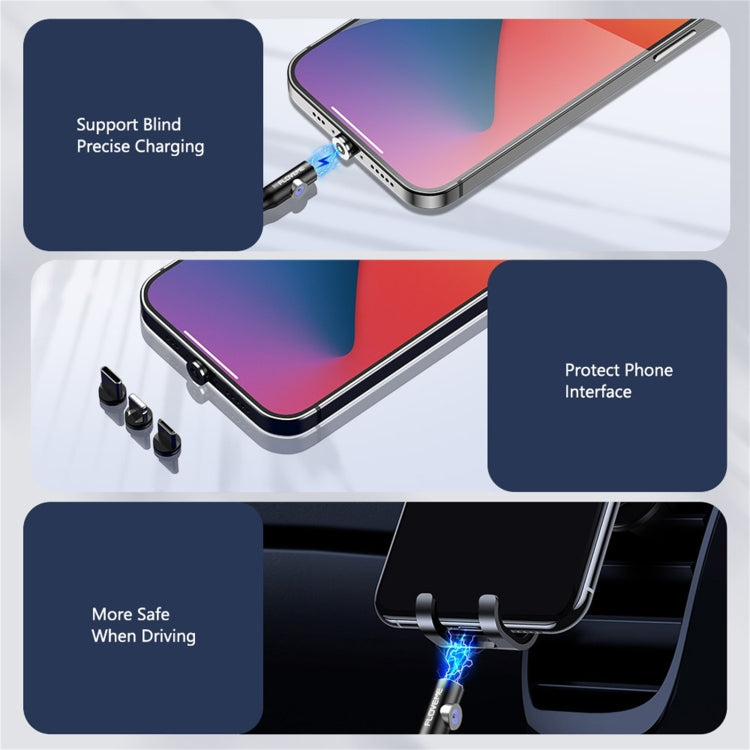 FLOVEME YXF212896 3 in 1 2.1A 8Pin + Type-C / USB-C + Micro USB Elbow Head Design Magnetic Charging Cable Length: 1m (Silver)