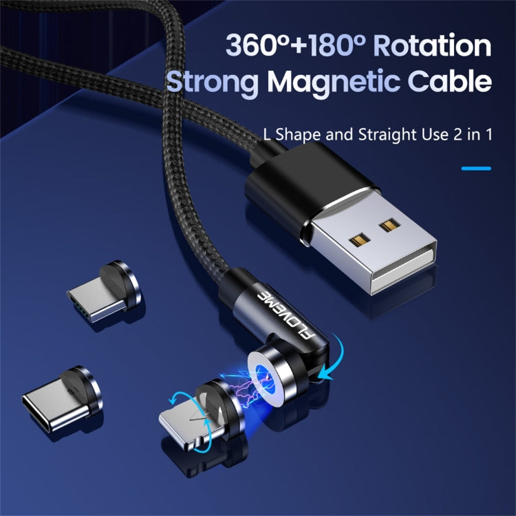 FLOVEME YXF212901 2.1A 3 en 1 8 broches + Type-C / USB-C + Micro USB Rotation à 360 degrés Câble de charge magnétique tressé Longueur : 1 m (Noir)
