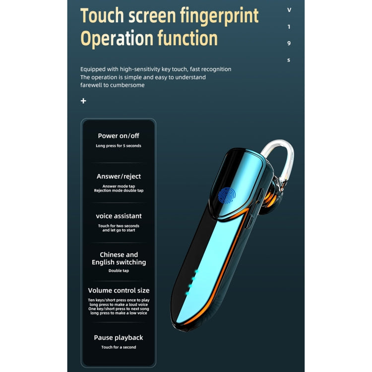 Oreillette Bluetooth V19S Bluetooth 5.0 Business Style Touch avec empreinte digitale (Argent)