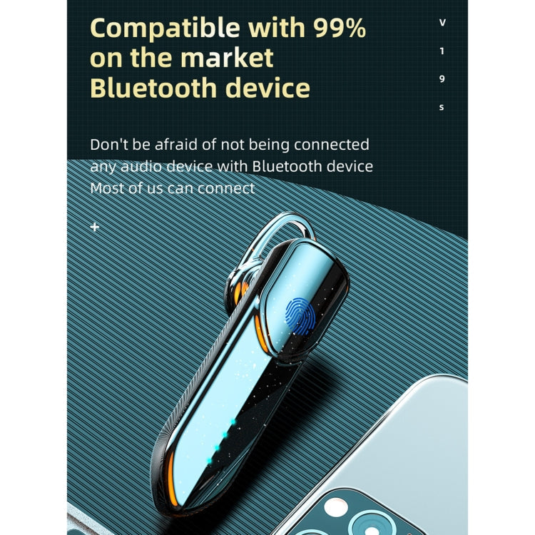 V19S Bluetooth 5.0 Auricular Bluetooth táctil de estilo empresarial con huella Digital (Negro)