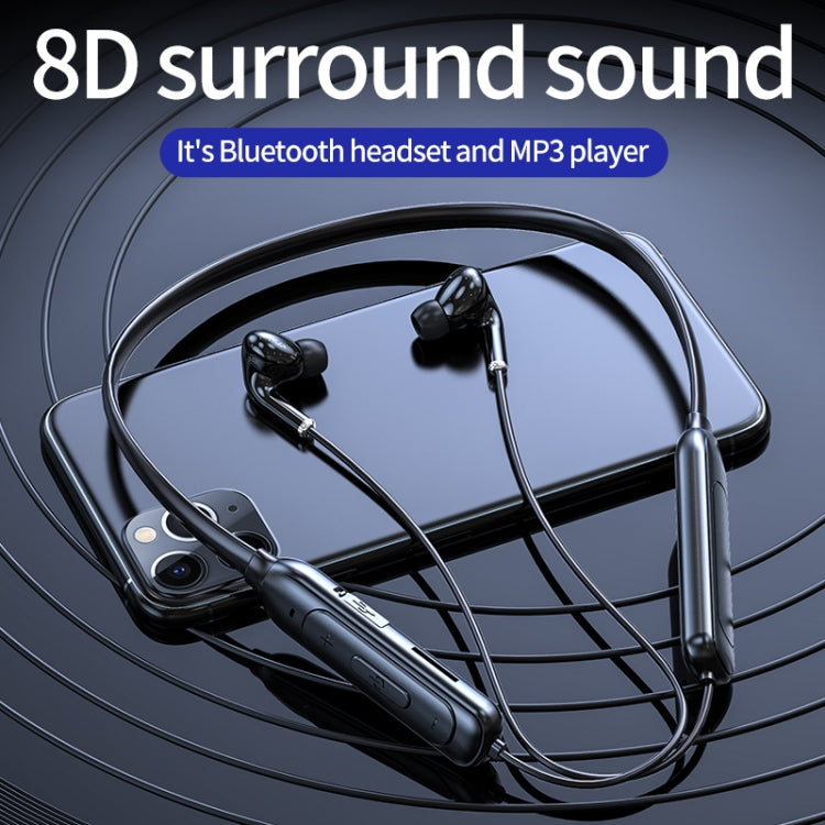 M60 8D Surround Sound Wireless Neck-Mounted 5.1 Bluetooth Headphones Support TF Card MP3 Mode (Black)