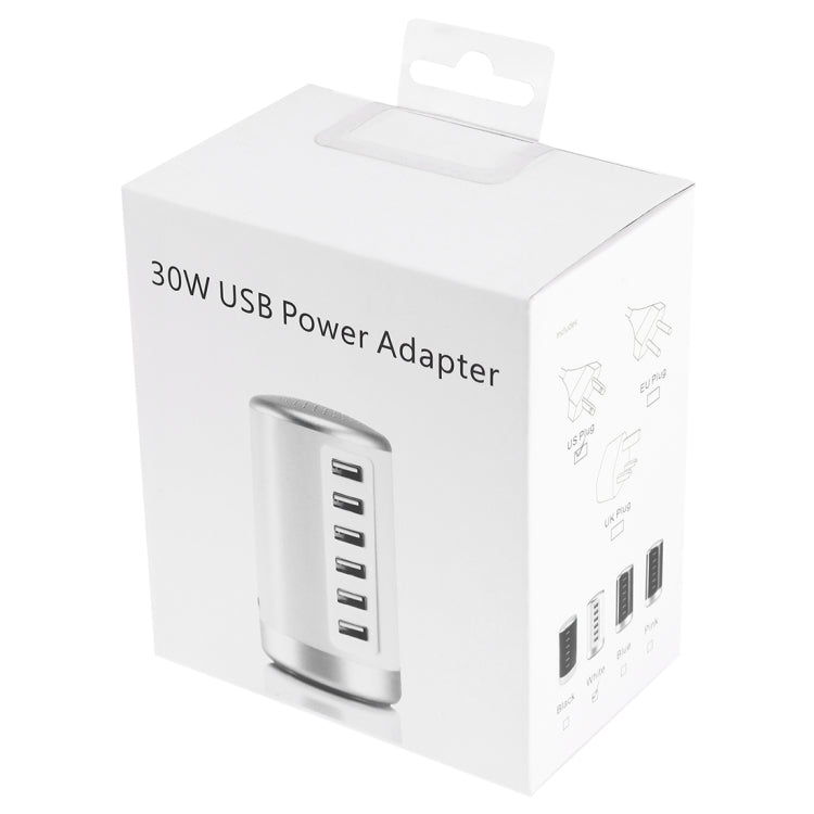 30W 6-Port Charger Station Power Adapter AC100-240V US Plug (White)