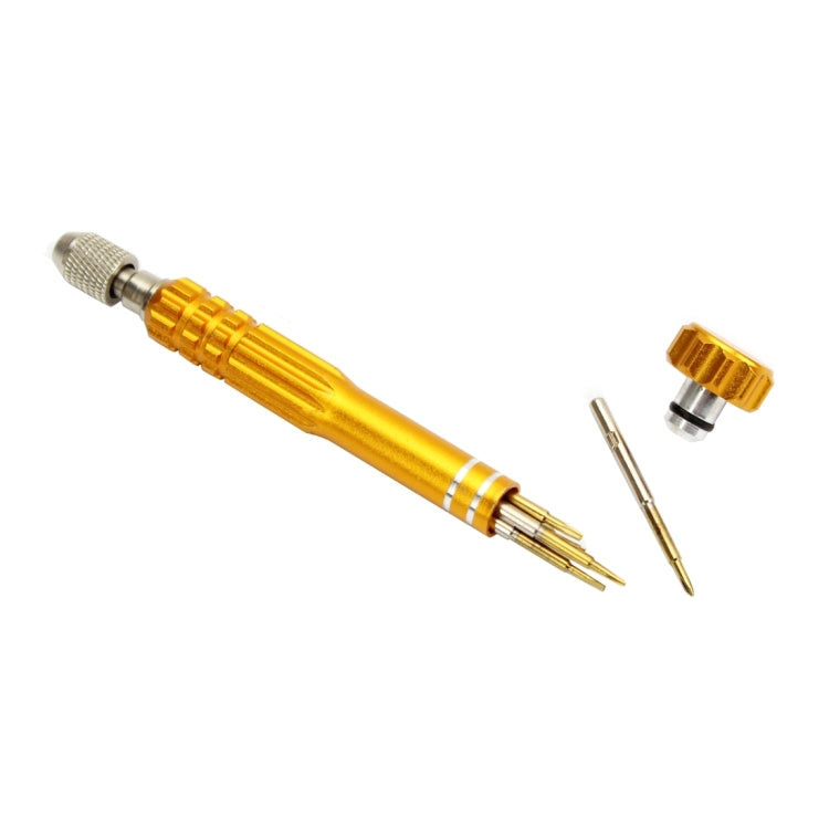 JF-6688 Juego de Destornilladores estilo bolígrafo multiusos de Metal 5 en 1 Para Reparación de Teléfonos (dorado)