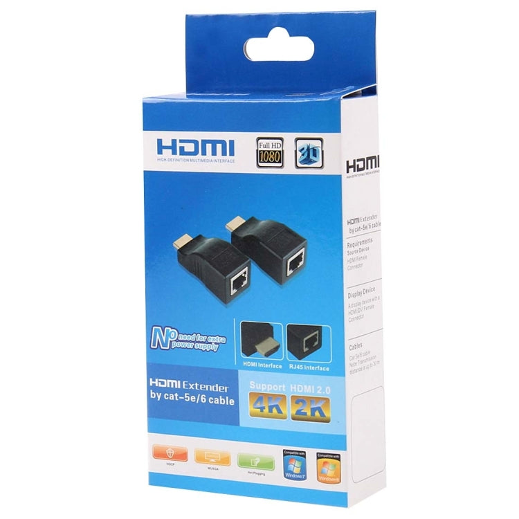 HDMI to RJ45 Extender Adapter (Receiver and Transmitter) by Cat-5e/6 Cable HDCP Compliant Transmission Distance: 30m (Black)