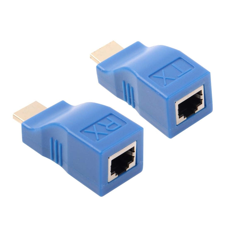 Adaptateur d'extension HDMI vers RJ45 (récepteur et émetteur) par câble Cat-5e/6 Distance de transmission : 30 m (bleu)