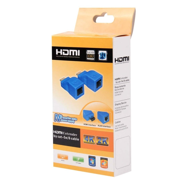 HDMI to RJ45 Extender Adapter (Receiver and Transmitter) by Cat-5e/6 Cable Transmission Distance: 30m (Blue)