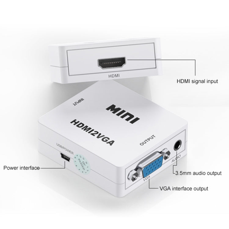 HOWEI HW-2109 Convertisseur audio vidéo Mini HDMI vers VGA (Noir)