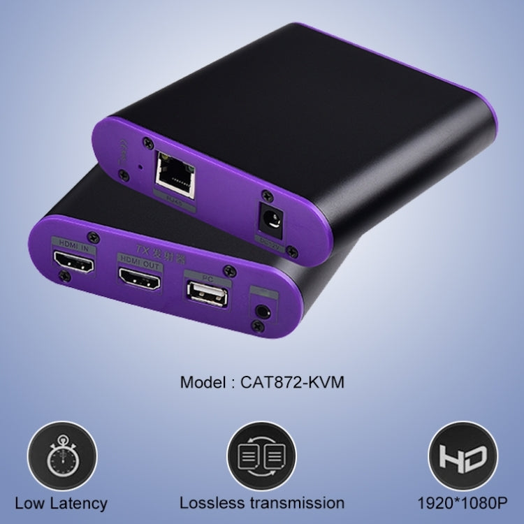 CAT872-KVM HDMI Extender (receiver and sender) over CAT5e / CAT6 Cable with USB Port and KVM function transmission distance: 200m (EU Plug)