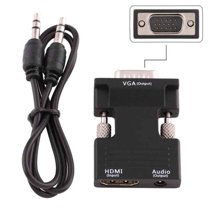 Convertisseur HDMI femelle vers VGA mâle avec adaptateur de sortie audio pour projecteur moniteur TV (noir)
