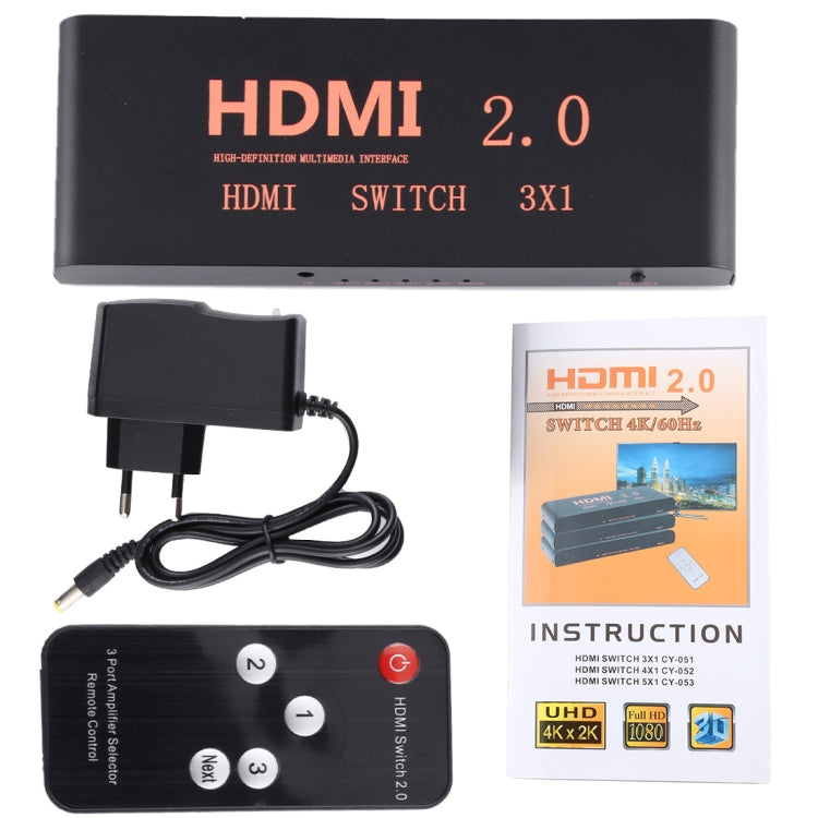 Commutateur HDMI 2.0 3X1 4K/60Hz avec télécommande Prise UE