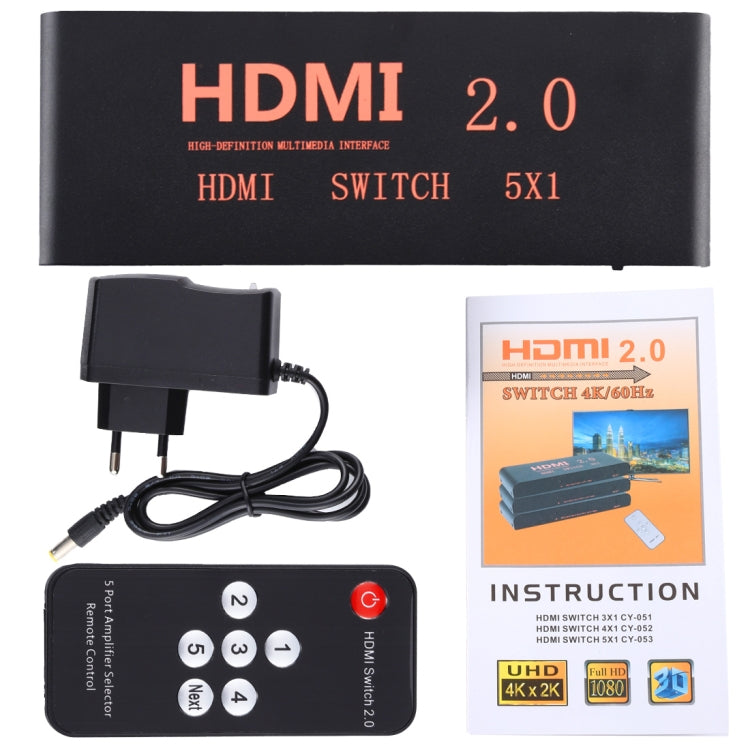 Commutateur HDMI 2.0 5X1 4K/60Hz avec prise UE de télécommande