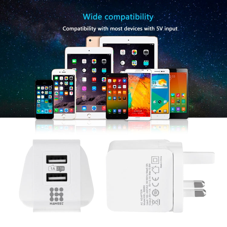 9 PCS HAWEEL UK Plug 2 USB Ports Travel Charger Kits 1A/2.1A with Display Stand Box For iPhone Galaxy Huawei Xiaomi LG HTC and other Smartphones