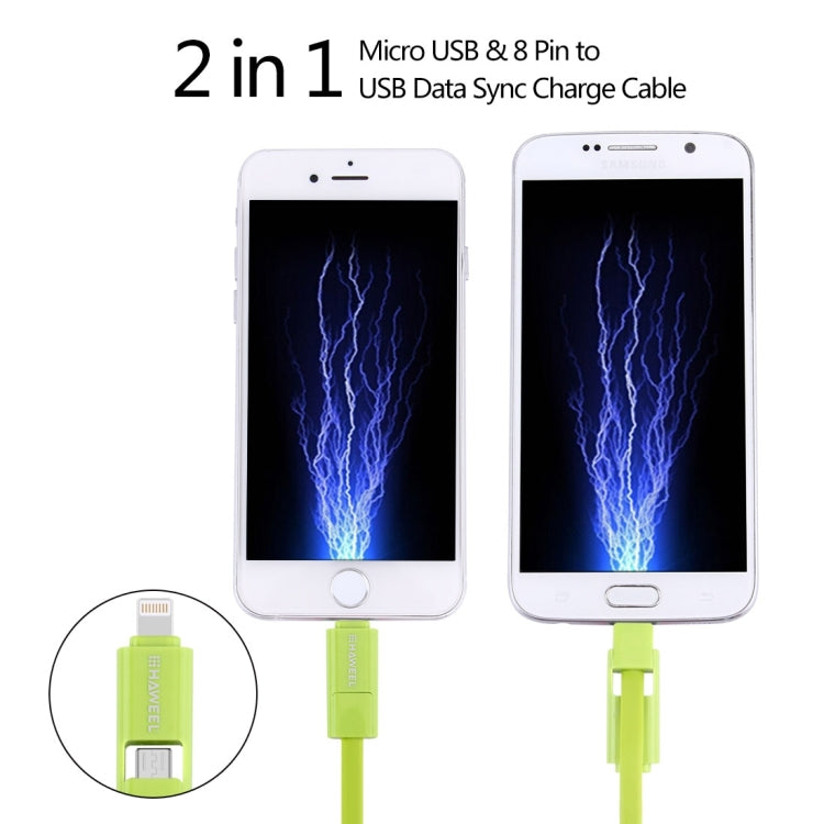 HAWEEL Câble de charge 2 en 1 Micro USB et 8 broches vers USB pour synchronisation de données iPhone Galaxy Huawei Xiaomi LG HTC et autres smartphones Longueur : 1 m (Vert)