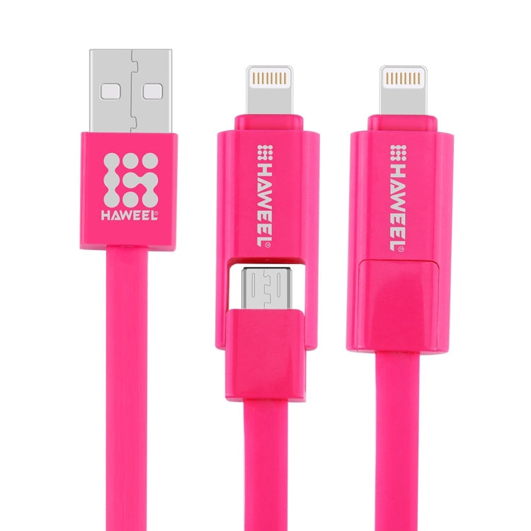 HAWEEL 2 in 1 Micro USB and 8 Pin to USB Data Sync Charging Cable for iPhone Galaxy Huawei Xiaomi LG HTC and Other Smartphones Length: 1m (Magenta)