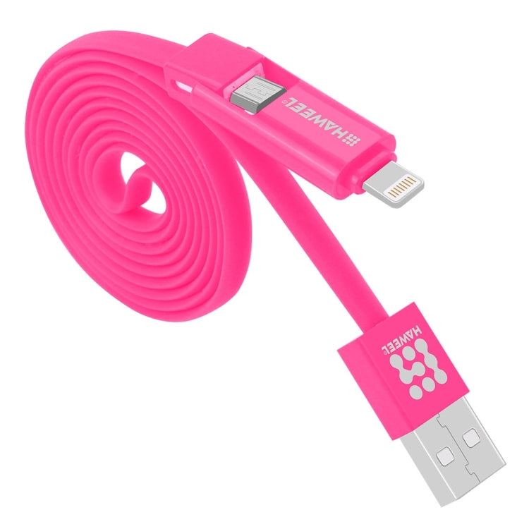 HAWEEL 2 en 1 Micro USB y Cable de Carga de Sincronización de Datos de 8 Pines a USB Para iPhone Galaxy Huawei Xiaomi LG HTC y otros Teléfonos Inteligentes longitud: 1 m (magenta)