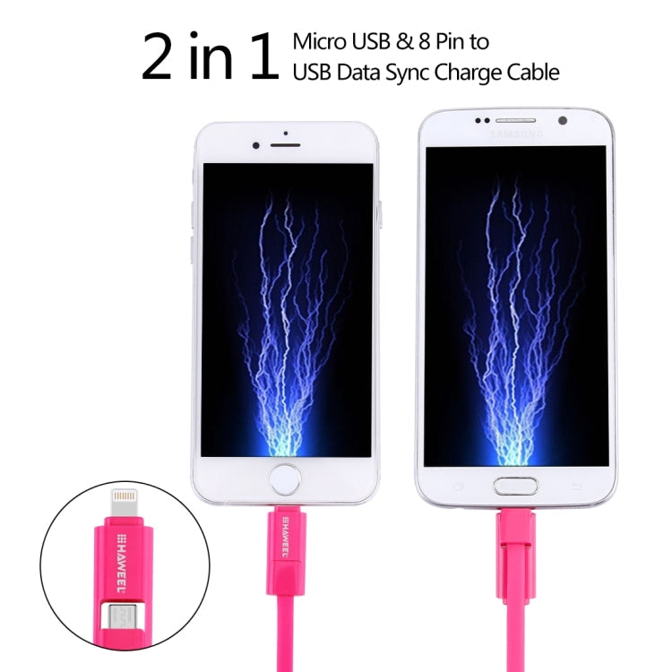 HAWEEL Câble de charge 2 en 1 Micro USB et 8 broches vers USB pour synchronisation de données iPhone Galaxy Huawei Xiaomi LG HTC et autres smartphones Longueur : 1 m (Magenta)