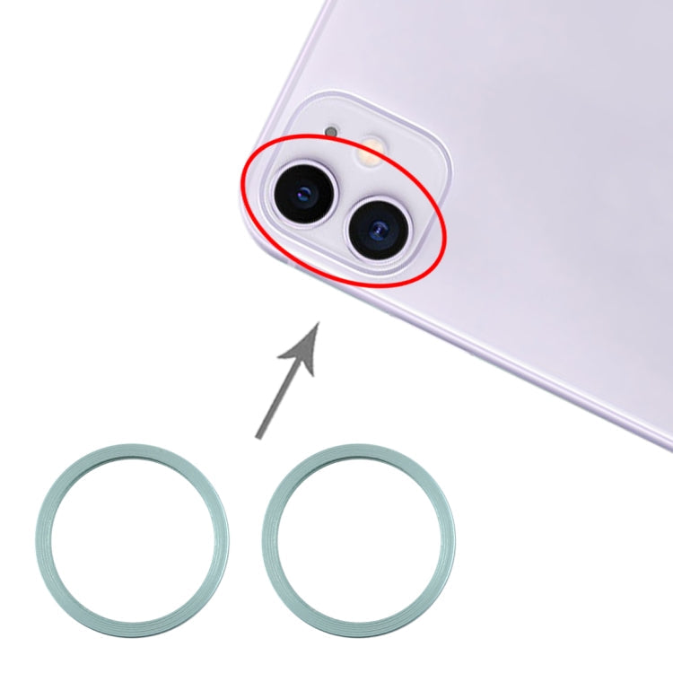 2 Pieces Back Camera Glass Lens Metal Protective Hoop Ring for iPhone 11 (Green)