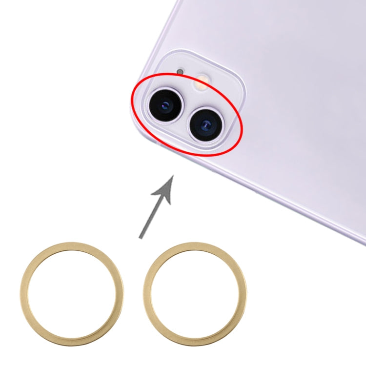 Anillo de aro Protector de Metal con Lente de Cristal de Cámara Trasera de 2 Piezas Para iPhone 11 (Dorado)