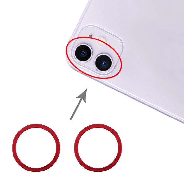 2 Pieces Back Camera Glass Lens Metal Protective Hoop Ring for iPhone 11 (Red)