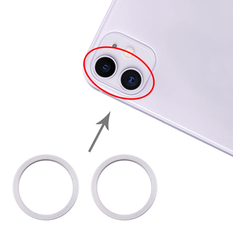 Anillo de aro Protector de Metal con Lente de Cristal de Cámara Trasera de 2 Piezas Para iPhone 11 (Plateado)