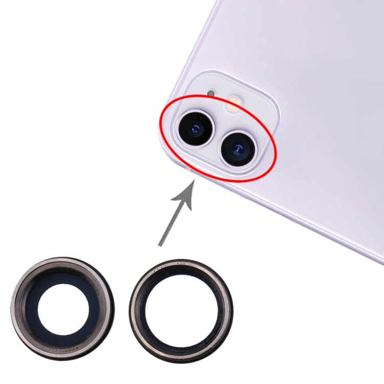 Lunette de caméra arrière 2 pièces avec couvercle d'objectif pour iPhone 11