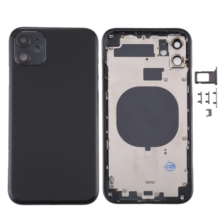 Back Housing Cover with SIM Card Tray and Side Keys and Camera Lens for iPhone 11 (Black)