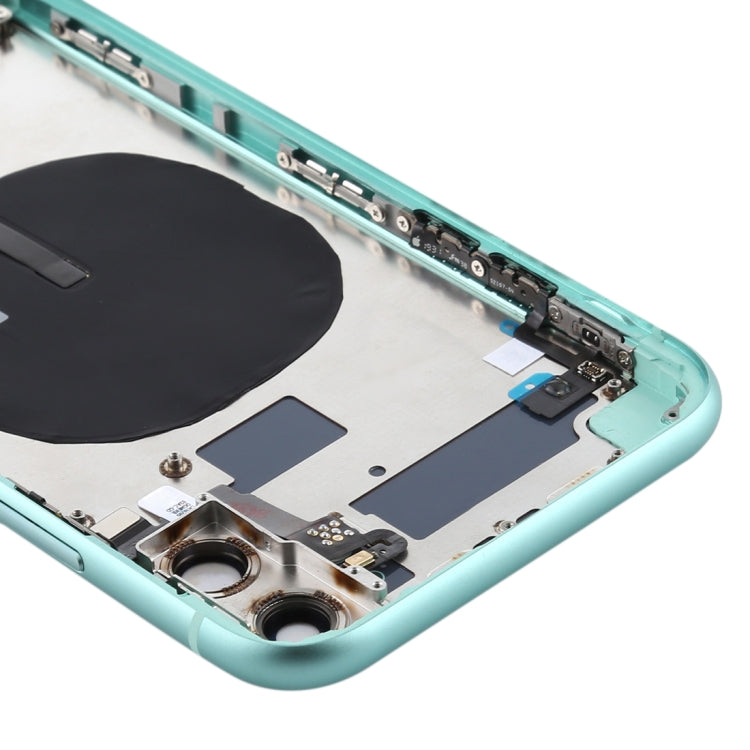 Ensemble de couvercle arrière de batterie (avec touches latérales et bouton d'alimentation + câble flexible de bouton de volume et module de charge sans fil et moteur et port de charge et haut-parleur et bande d'objectif de caméra) pour iPhone 11 (vert)
