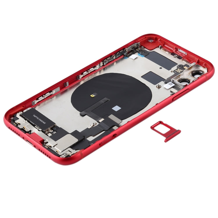 Battery Back Cover Assembly (with Side Keys &amp; Power Button + Volume Button Flex Cable &amp; Wireless Charging Module &amp; Motor &amp; Charging Port &amp; Speaker &amp; Camera Lens Band) For iPhone 11 (Red )