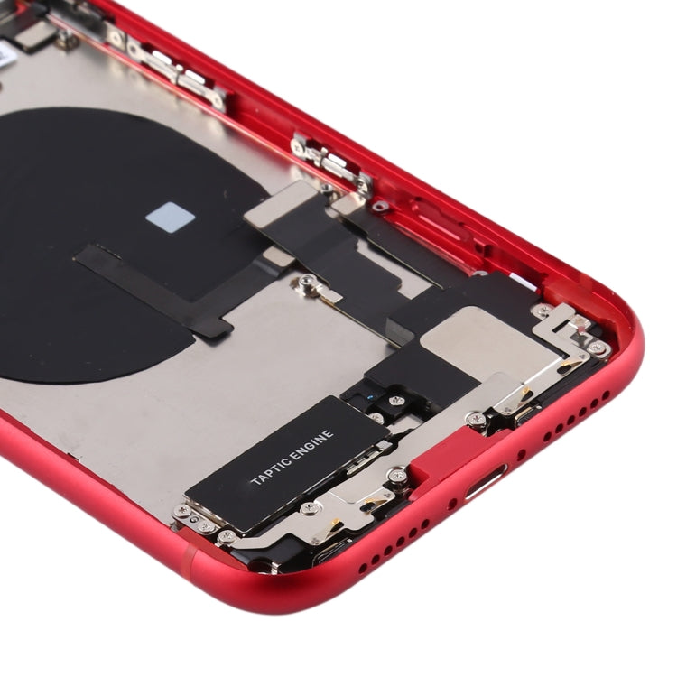 Battery Back Cover Assembly (with Side Keys &amp; Power Button + Volume Button Flex Cable &amp; Wireless Charging Module &amp; Motor &amp; Charging Port &amp; Speaker &amp; Camera Lens Band) For iPhone 11 (Red )