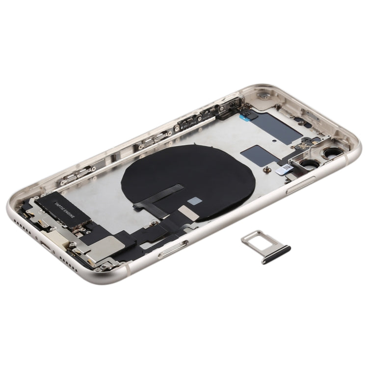 Ensemble de couvercle arrière de batterie (avec touches latérales et bouton d'alimentation + câble flexible de bouton de volume et module de charge sans fil et moteur et port de charge et haut-parleur et bande d'objectif de caméra) pour iPhone 11 (Blanc)