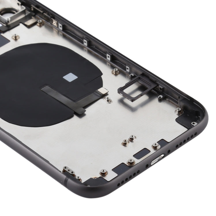 Couvercle de batterie arrière (avec plateau de carte à touches latérales alimentation + câble flexible de volume et module de charge sans fil) pour iPhone 11 (noir)