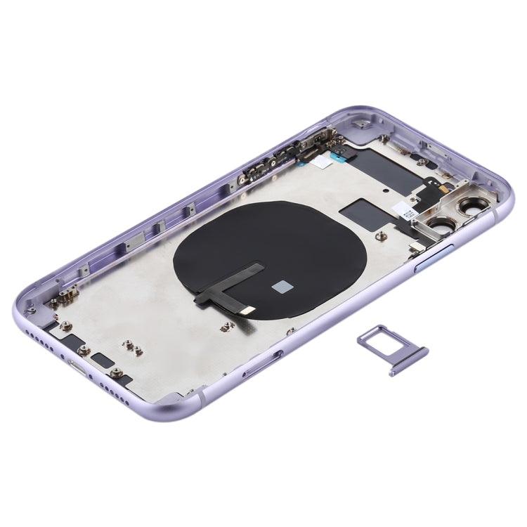 Battery Back Cover (with Side Keys Card Tray Power + Volume Flex Cable and Wireless Charging Module) for iPhone 11 (Purple)
