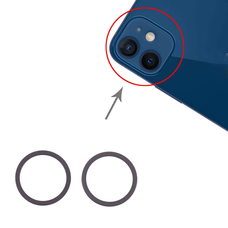 2 pièces anneau de protection en métal pour lentille en verre de caméra arrière pour iPhone 12 (noir)
