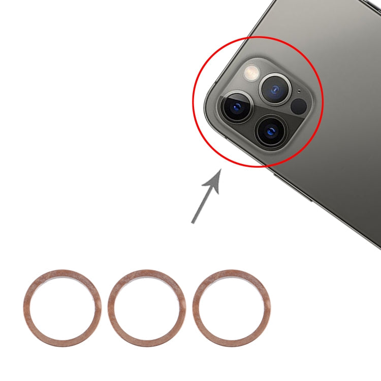 Anillo de aro Protector de Metal con Lente de Cristal de Cámara Trasera de 3 Piezas Para iPhone 12 Pro (Dorado)
