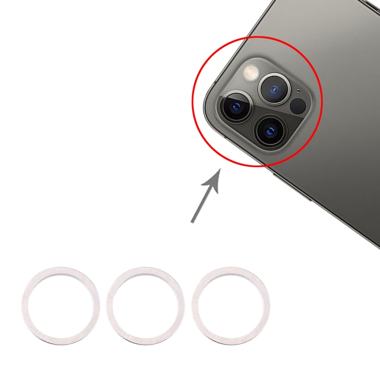 Anillo de aro Protector de Metal con Lente de Cristal de Cámara Trasera de 3 Piezas Para iPhone 12 Pro (Plateado)