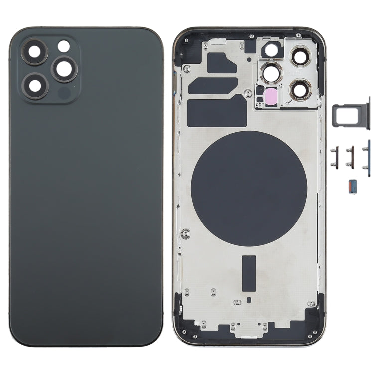 Coque arrière avec plateau de carte SIM, touches latérales et objectif de l'appareil photo pour iPhone 12 Pro (noir)