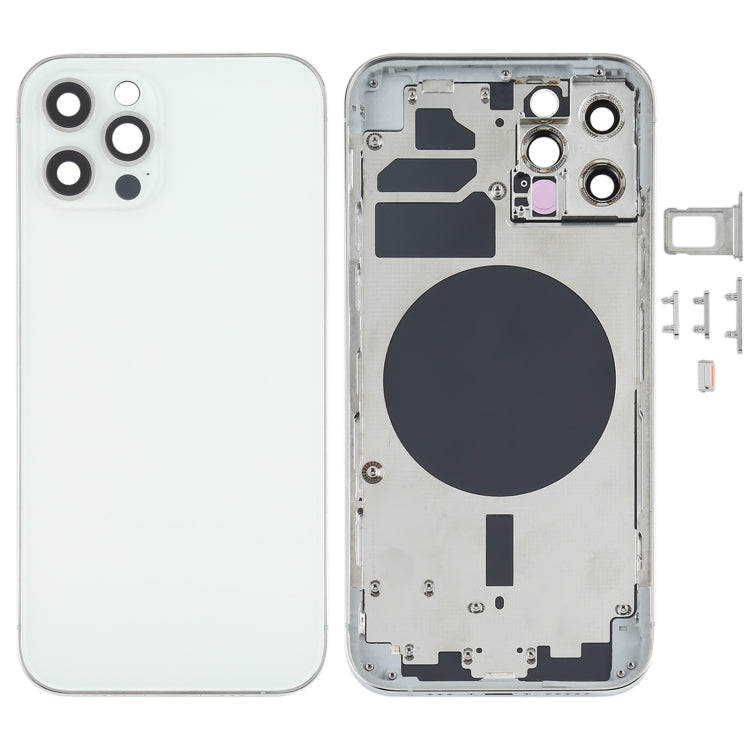 Coque arrière avec plateau pour carte SIM et touches latérales et objectif de l'appareil photo pour iPhone 12 Pro (Blanc)