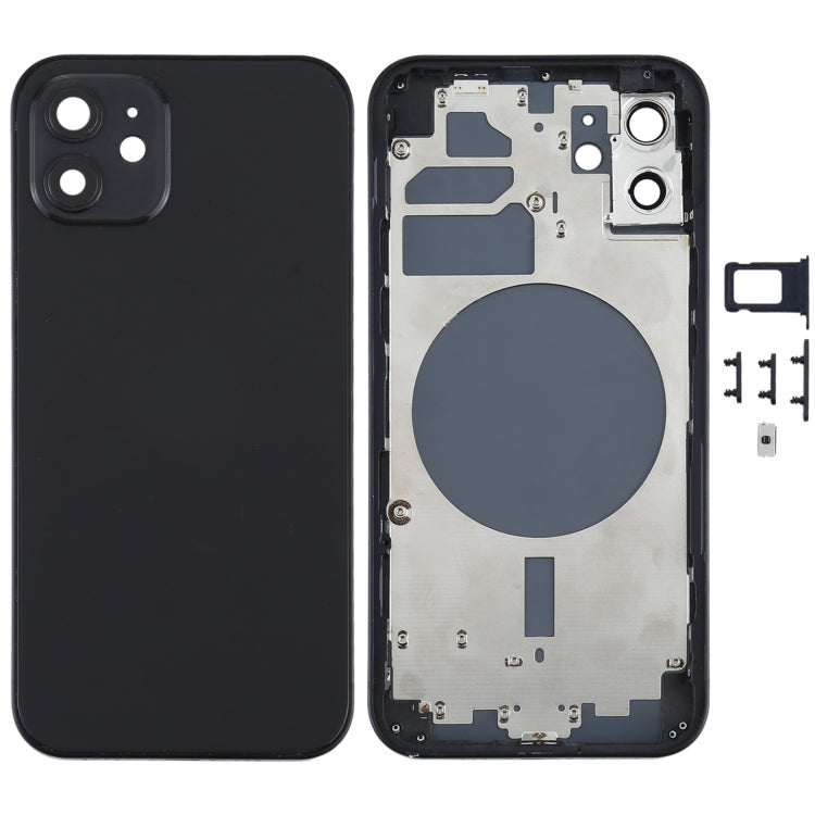 Coque arrière avec plateau de carte SIM, touches latérales et objectif de l'appareil photo pour iPhone 12 (noir)