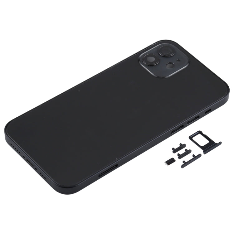 Back Housing Cover with SIM Card Tray Side Keys and Camera Lens for iPhone 12 (Black)