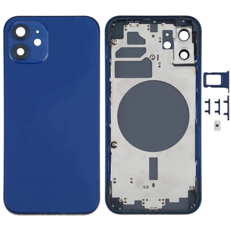 Coque arrière avec plateau de carte SIM, touches latérales et objectif de l'appareil photo pour iPhone 12 (bleu)