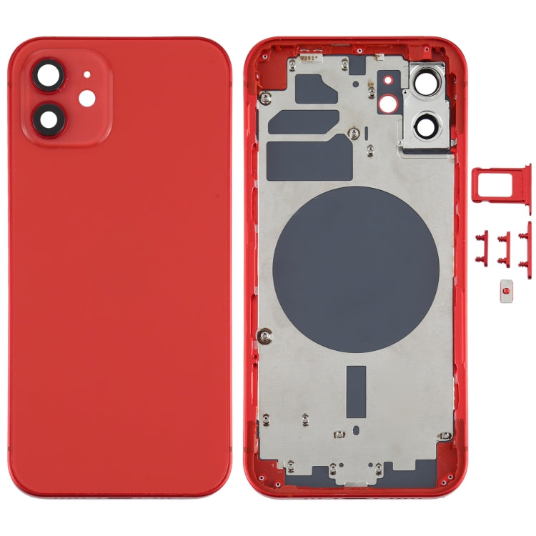 Back Housing Cover with SIM Card Tray Side Keys and Camera Lens for iPhone 12 (Red)