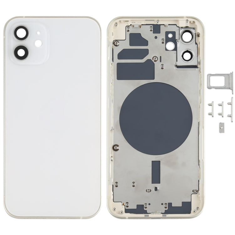 Coque arrière avec plateau de carte SIM, touches latérales et objectif de l'appareil photo pour iPhone 12 (Blanc)