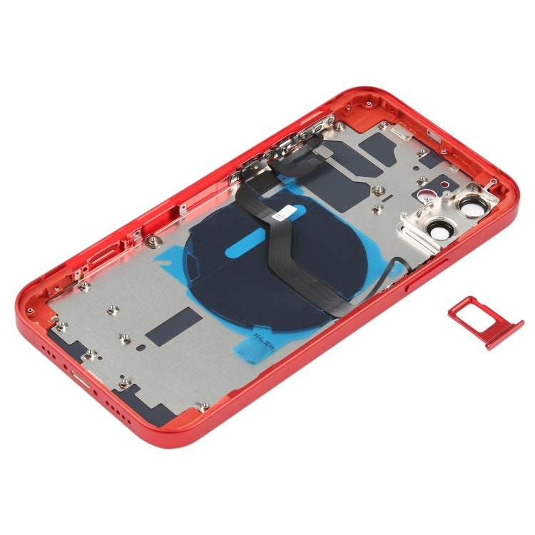 Couvercle de batterie arrière (avec touches latérales et plateaux pour cartes et câble flexible d'alimentation + volume et module de charge sans fil) pour iPhone 12 (rouge)