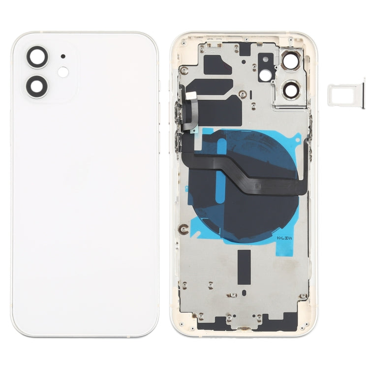 Couvercle de batterie arrière (avec touches latérales et plateau de carte et câble flexible d'alimentation + volume et module de charge sans fil) pour iPhone 12 (blanc)