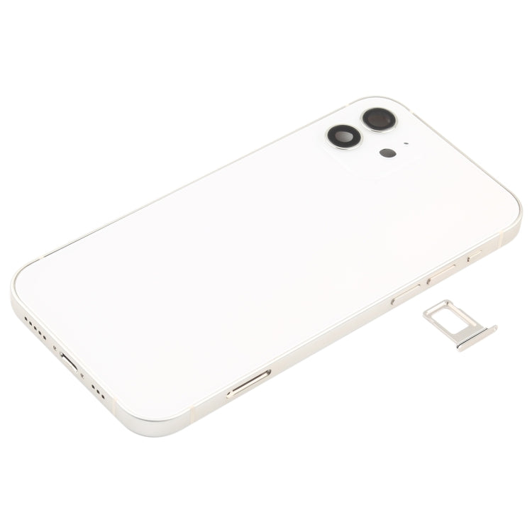 Couvercle de batterie arrière (avec touches latérales et plateau de carte et câble flexible d'alimentation + volume et module de charge sans fil) pour iPhone 12 (blanc)